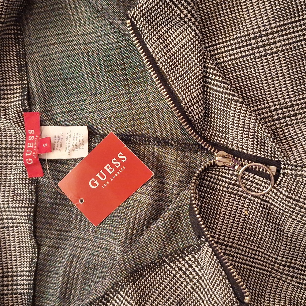 Guess Marcella Stripe Jet Blk Plaid Multi  W/ Maroon & White Stripes on Side SP - Picture 5 of 8